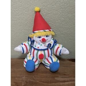 VINTAGE BANTAM CIRCUS CLOWN 11” RATTLE STUFFED ANIMAL PLUSH TOY STRIPED